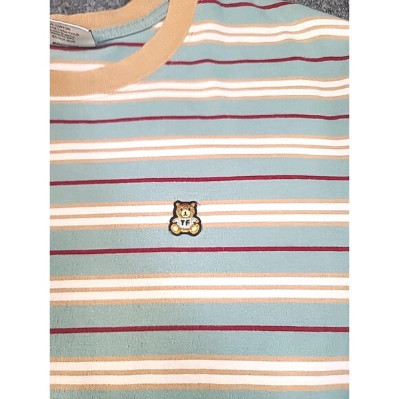 Teddy Fresh Men Shirt Medium Green Stripe Logo Bear Embroidered Short Sleeve Tee - Picture 2 of 7